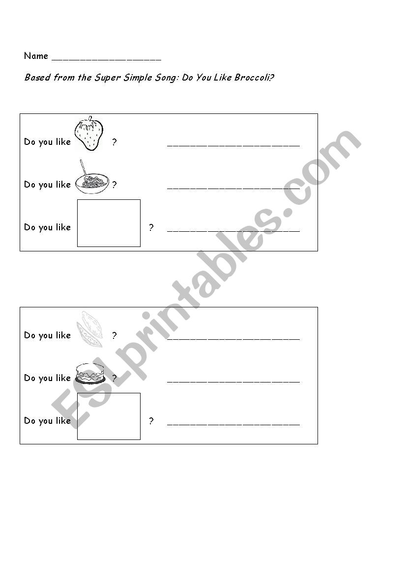 Do You Like Broccoli  worksheet
