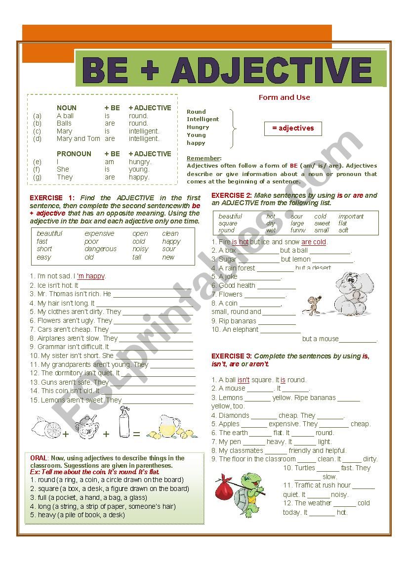 BE + ADJECTIVE worksheet