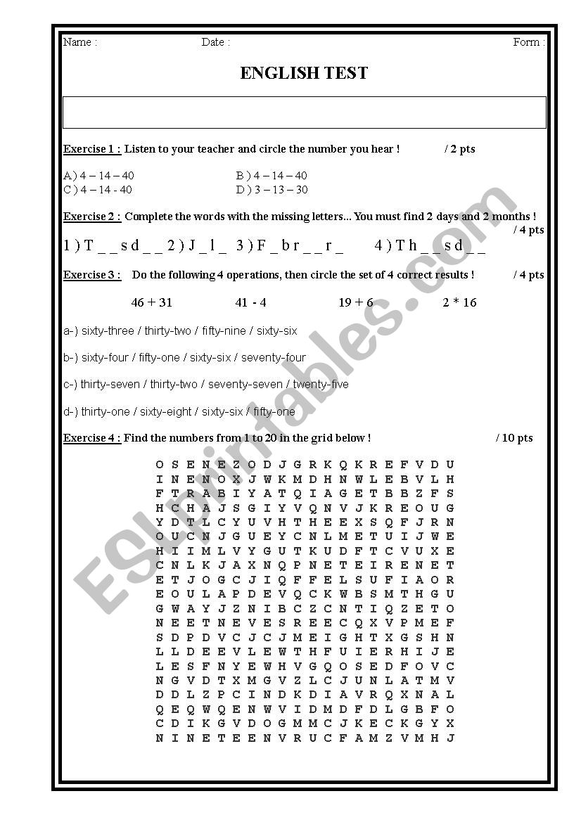 Days - Months - Numbers worksheet