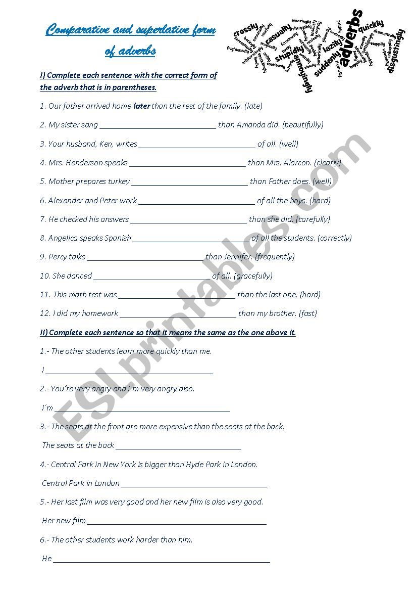 Comparative and superlative form of adverbs