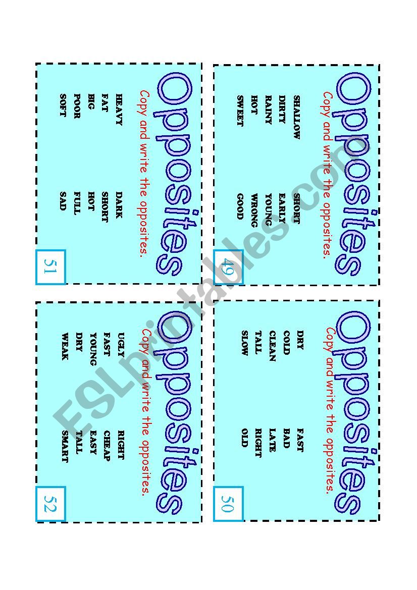 IÂ´m Done! Task Card Series 5: OPPOSITES