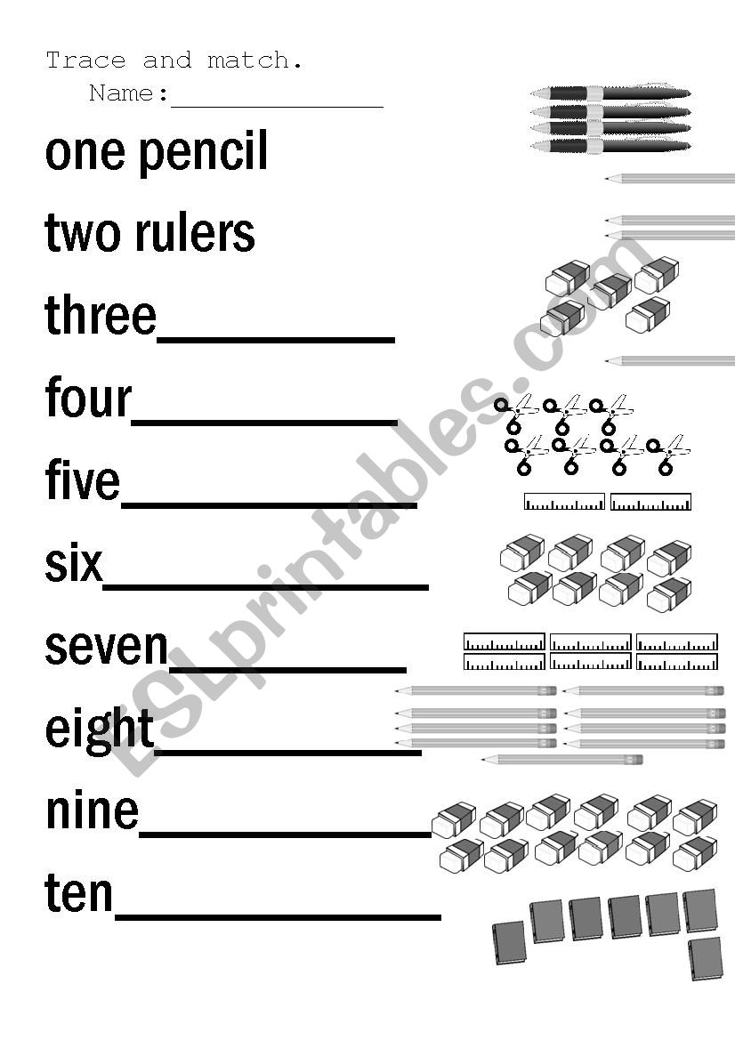 Counting School supplies worksheet