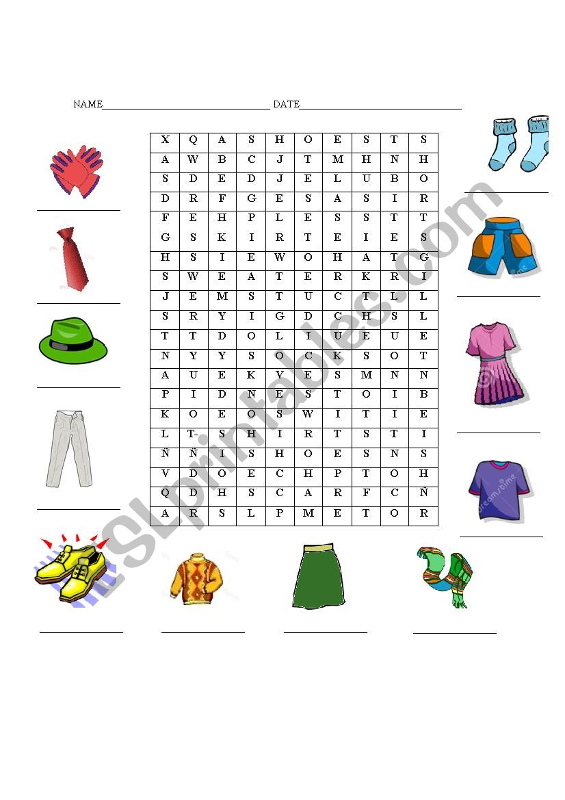 CLOTHES  WORD SEARCH worksheet