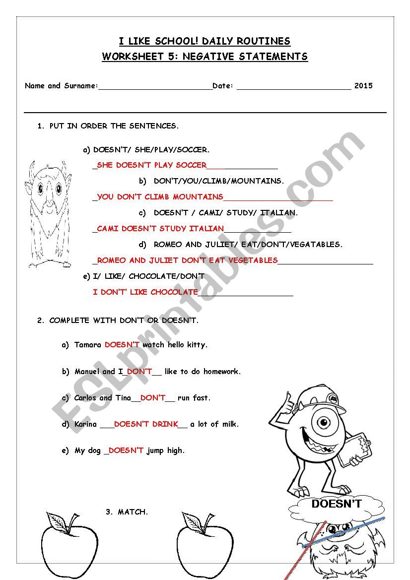 simple present tense negative statements