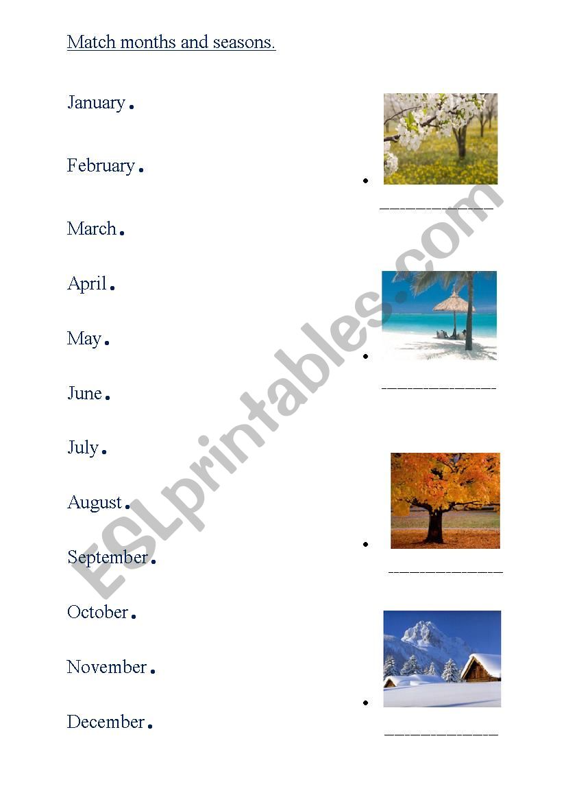 Months and seasons. worksheet