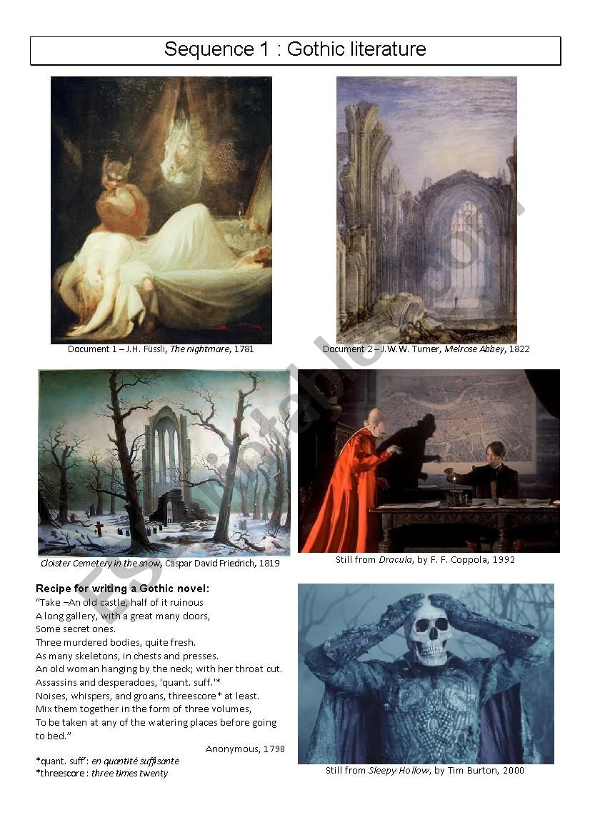 Gothic literature worksheet