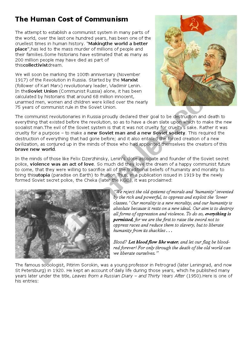 The Human Cost of Communism worksheet
