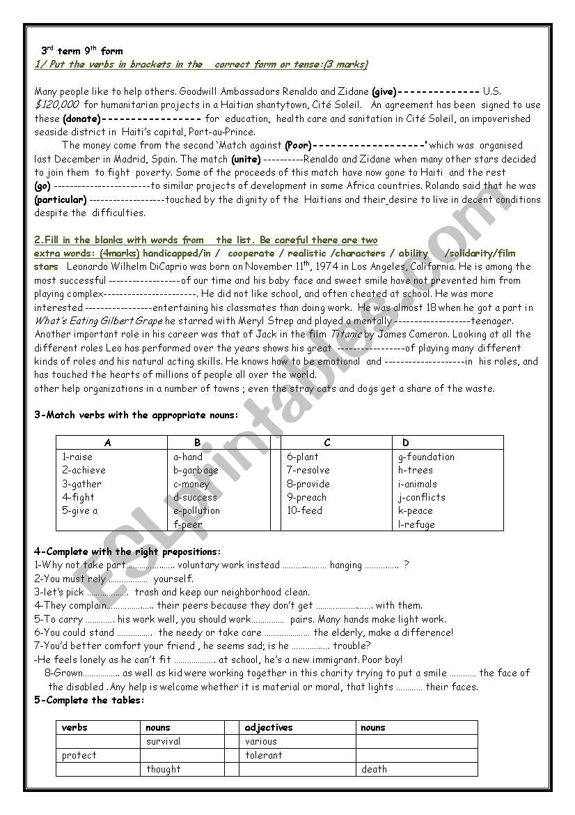 9th form review 3rd term worksheet