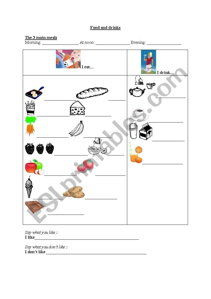 FOOD AND DRINKS worksheet