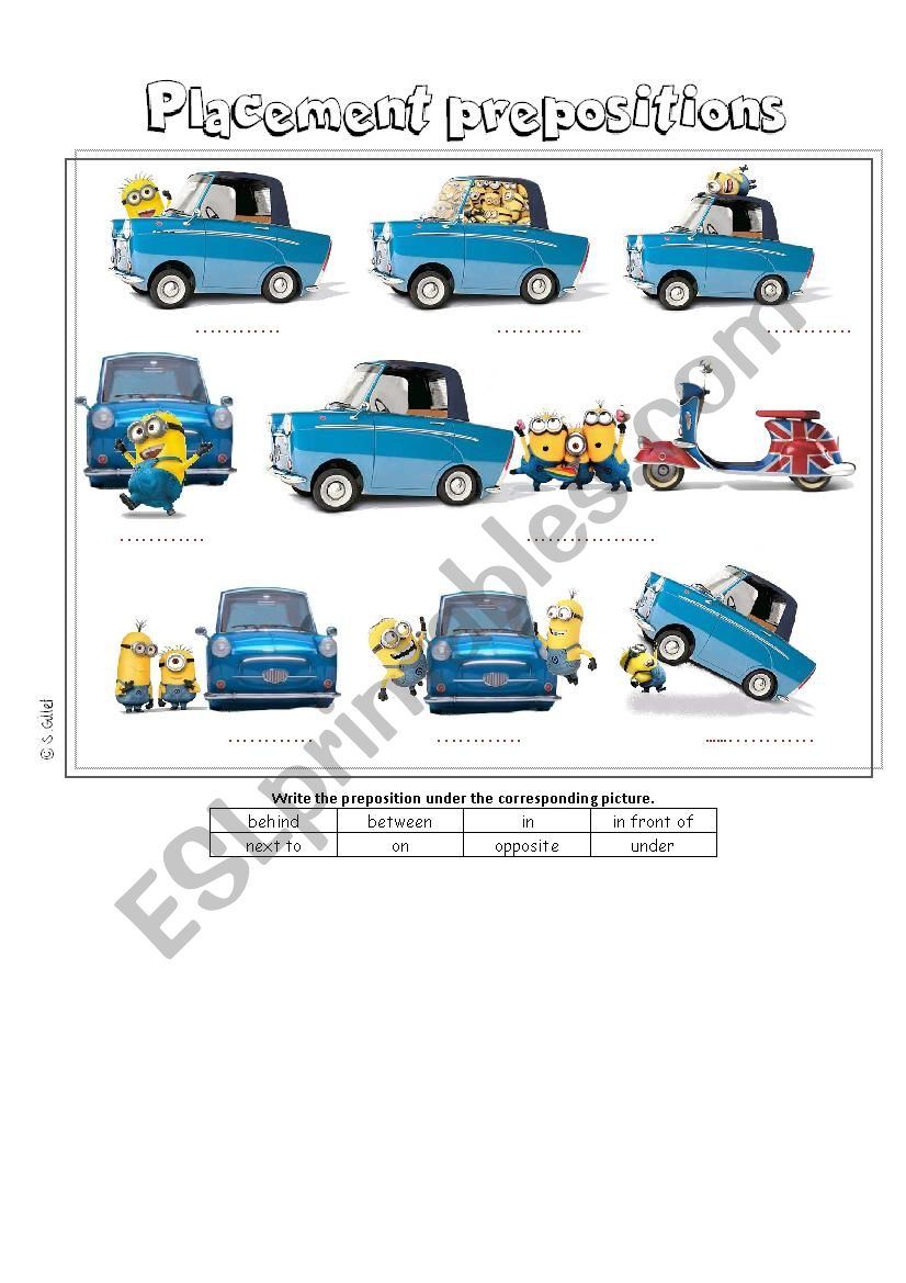 Placement prepositions worksheet