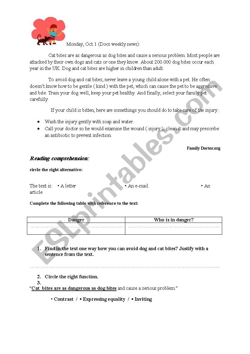 animal hazard worksheet