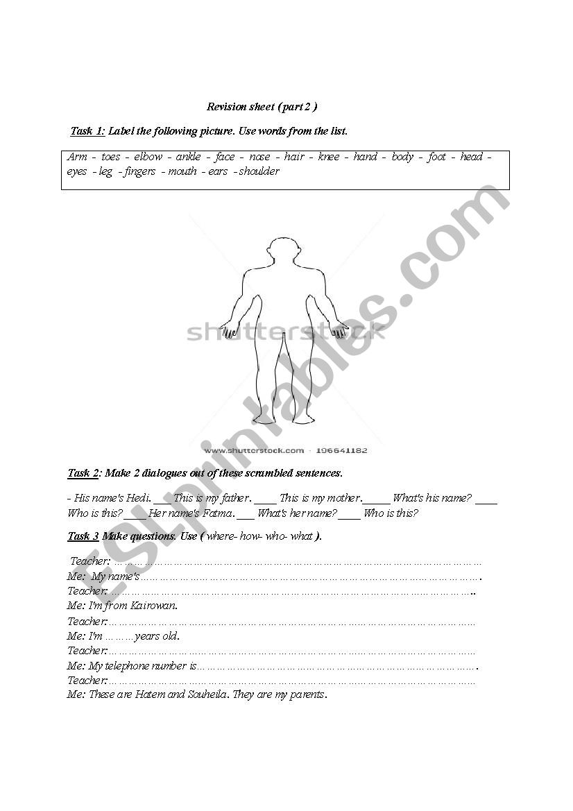 6th form and 7th form revision sheet. Label the picture and dialogue completion 