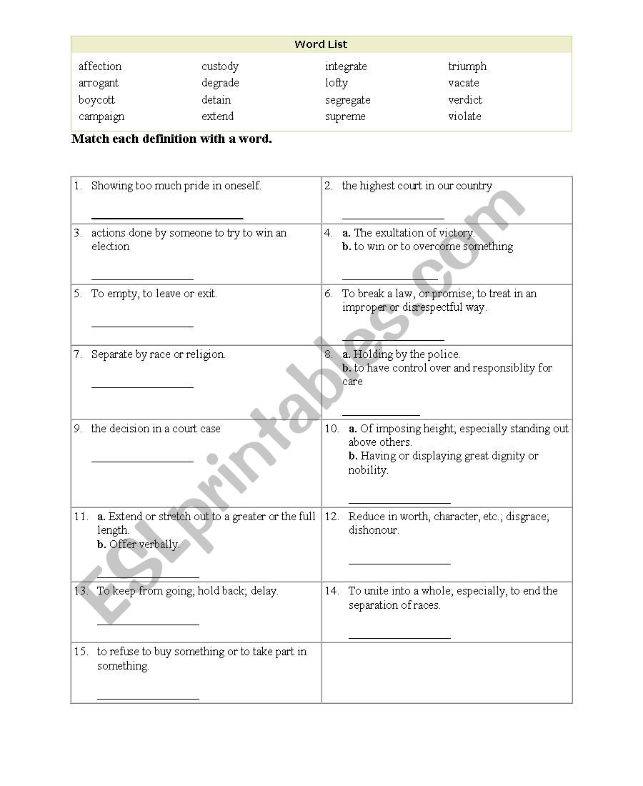 Vocabulary worksheet