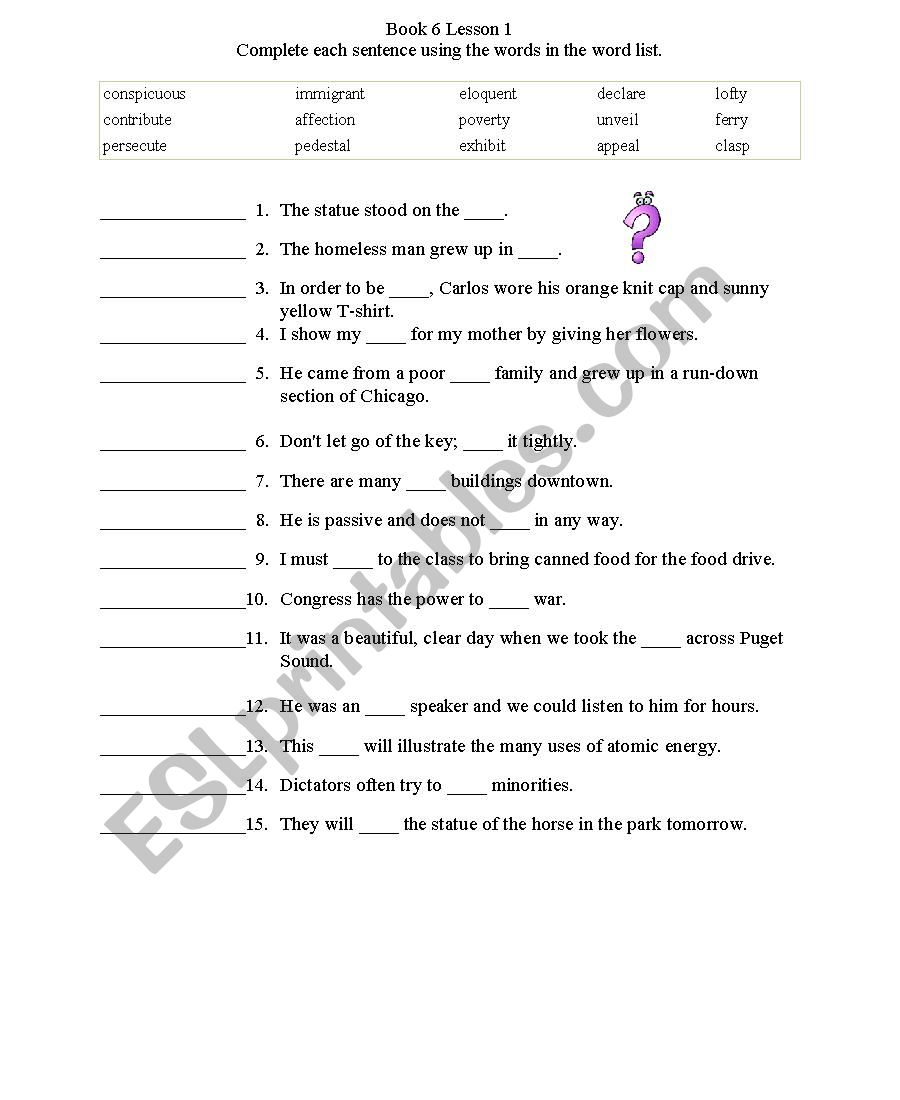 Vocabulary worksheet