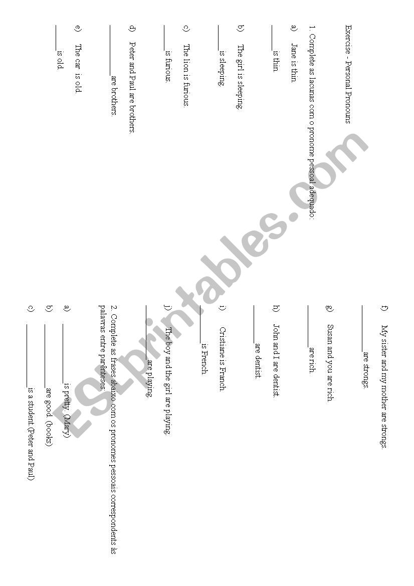 Personal pronouns exercises worksheet