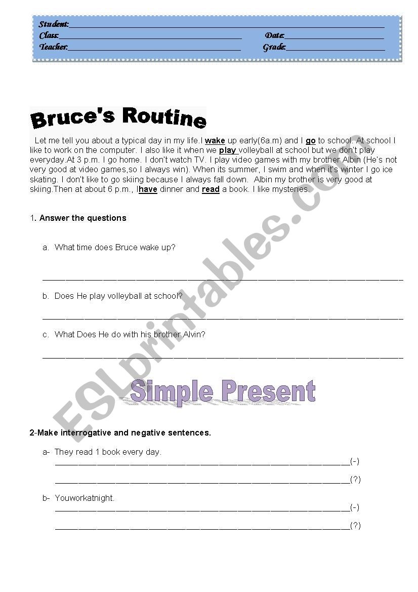 Simple Present tense worksheet