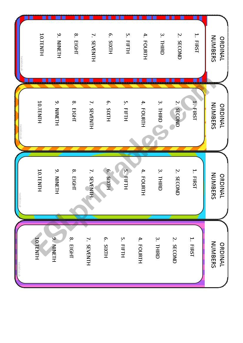 ordinal numbers worksheet