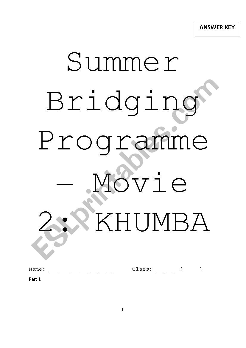 Khumba (Inspirational Movie Worksheet)