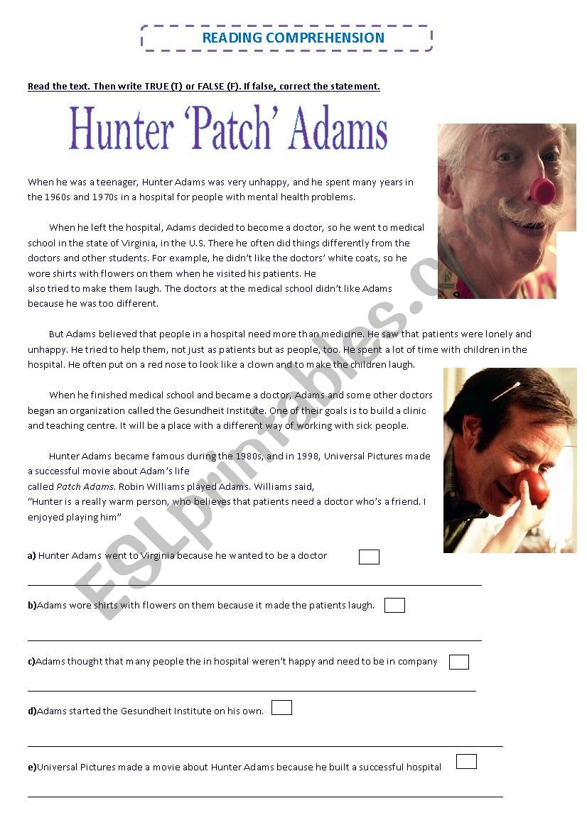 HUNTER Â´PATCHÂ´ ADAMS worksheet