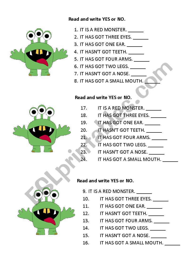 Write YES or NO worksheet