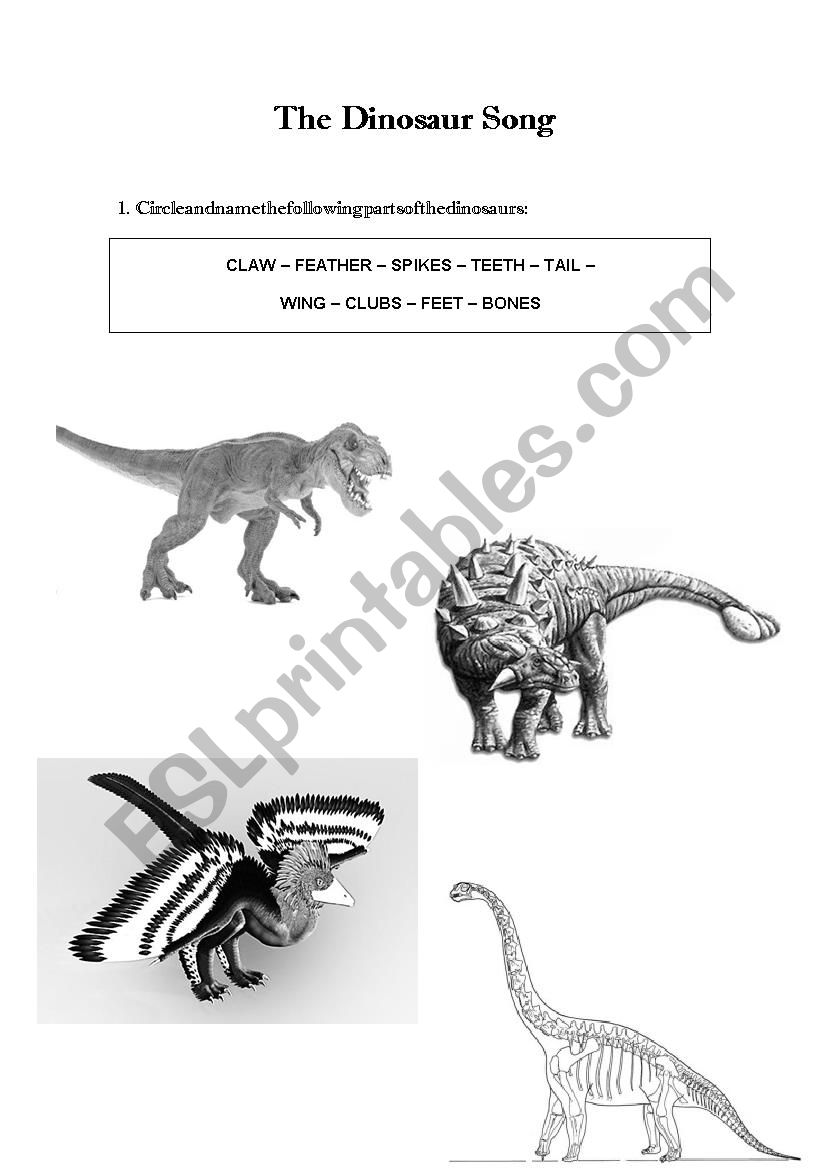 The dinosaurs song worksheet