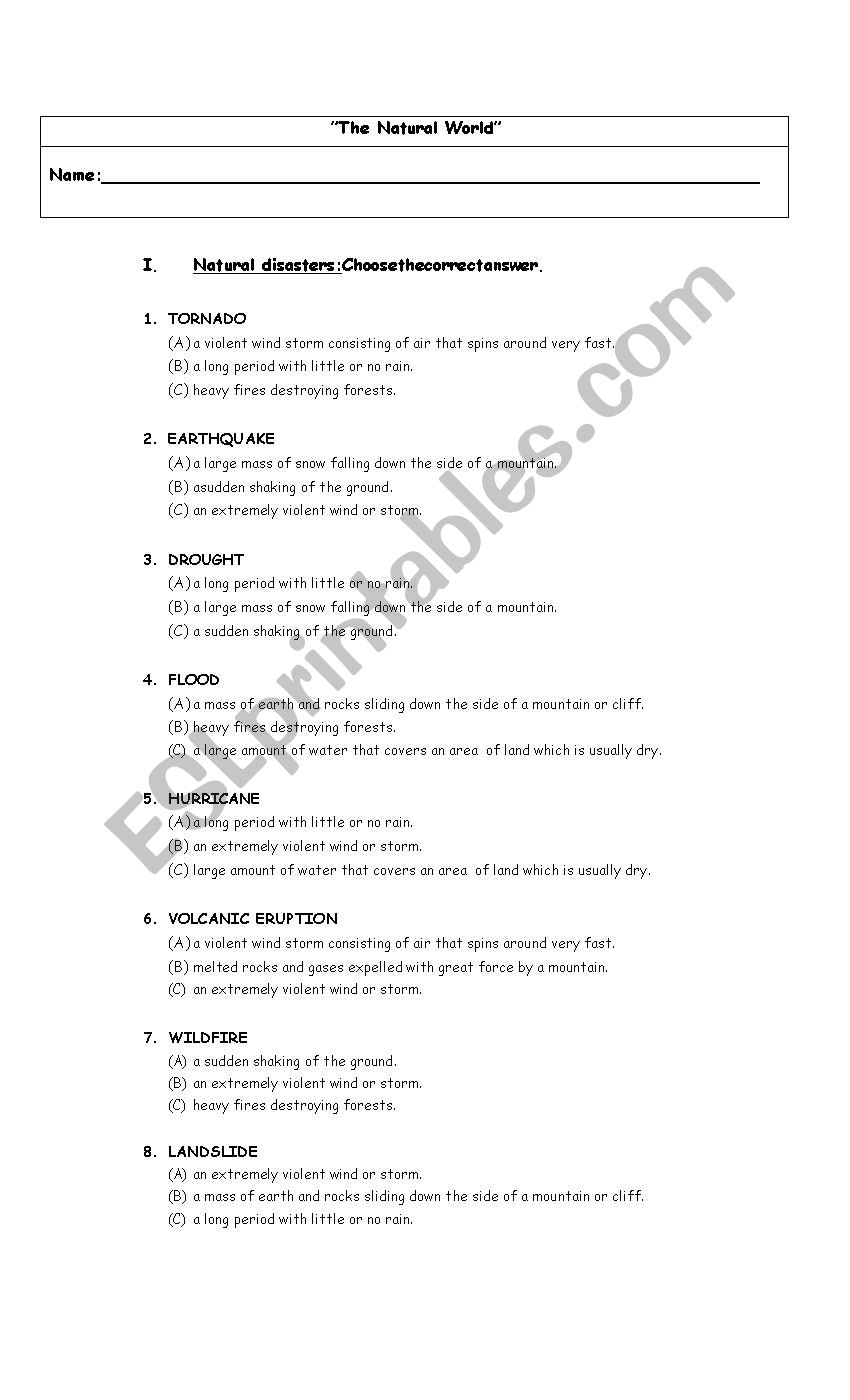 The Natural World worksheet
