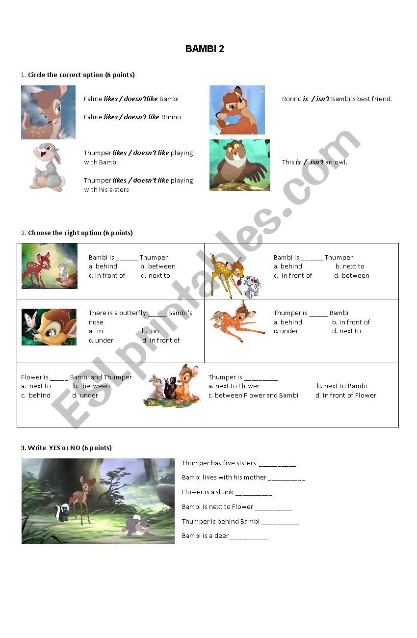 Bambie 2 movie worksheet worksheet