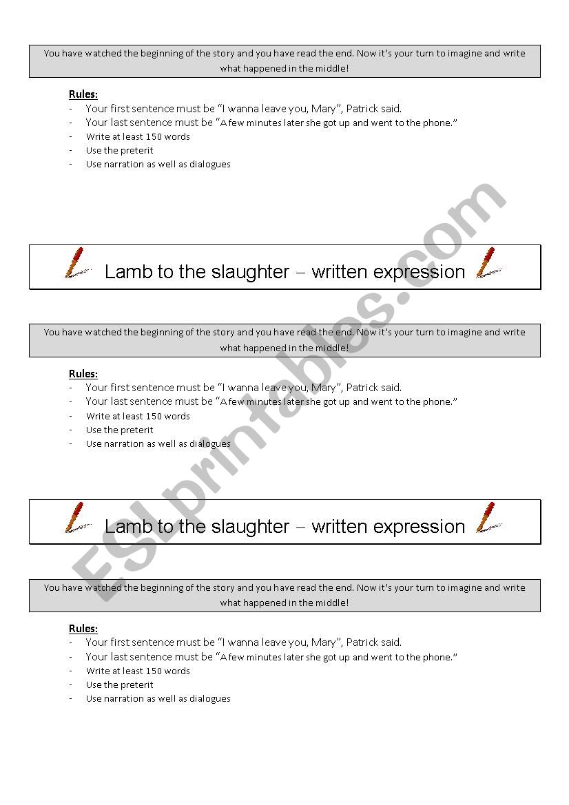 Lamb To The Slaughter Dalh Hitchcock Esl Worksheet By