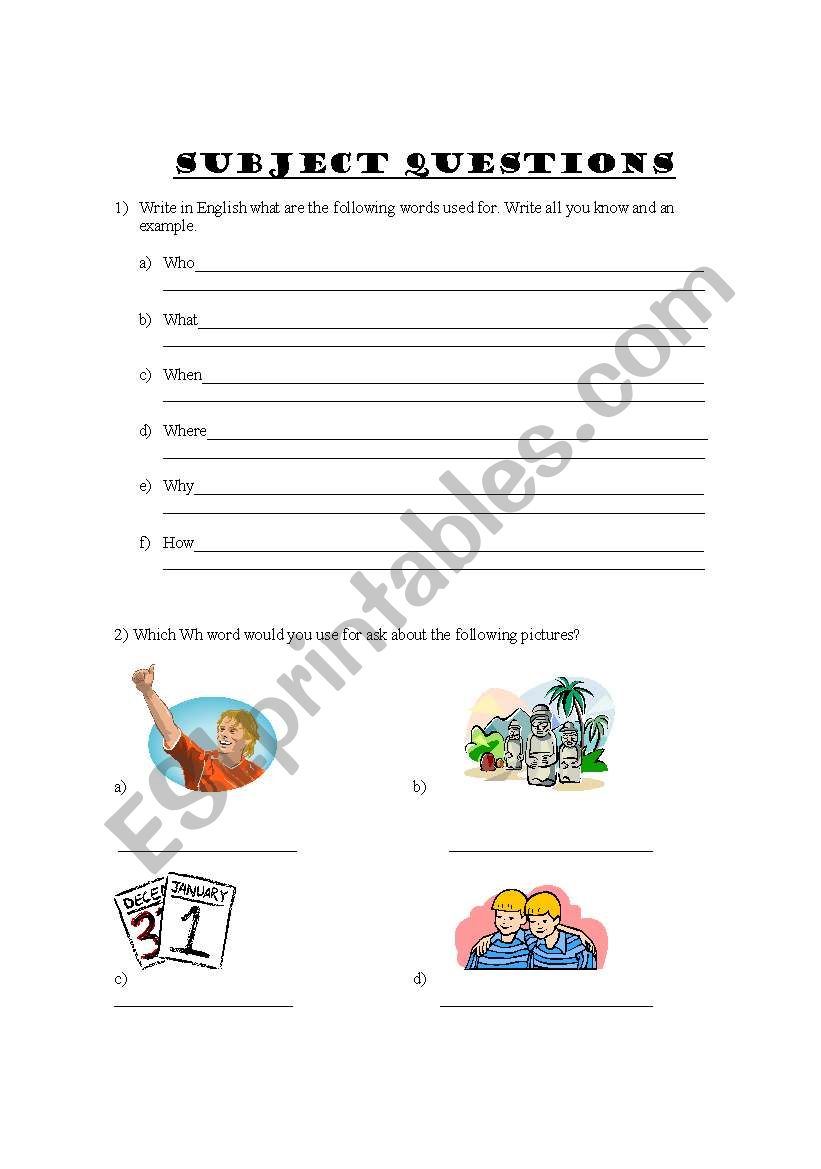 subject questions worksheet