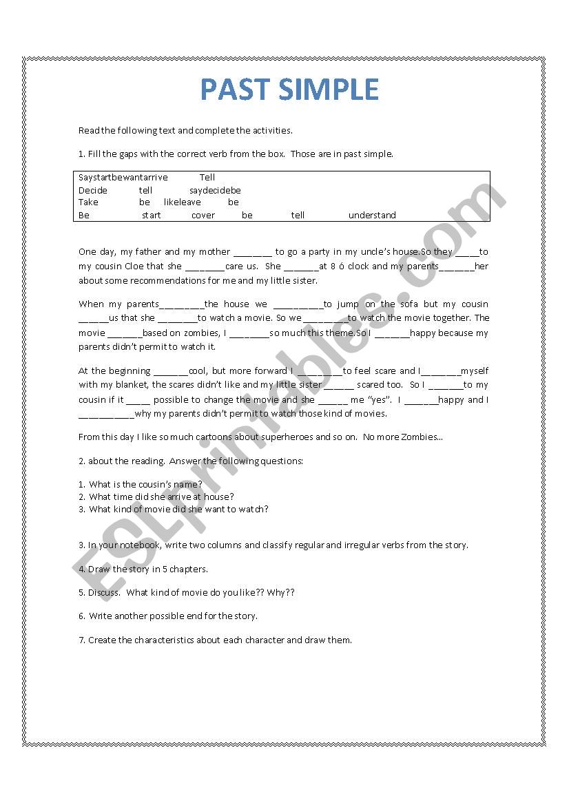 Past simple activities. worksheet