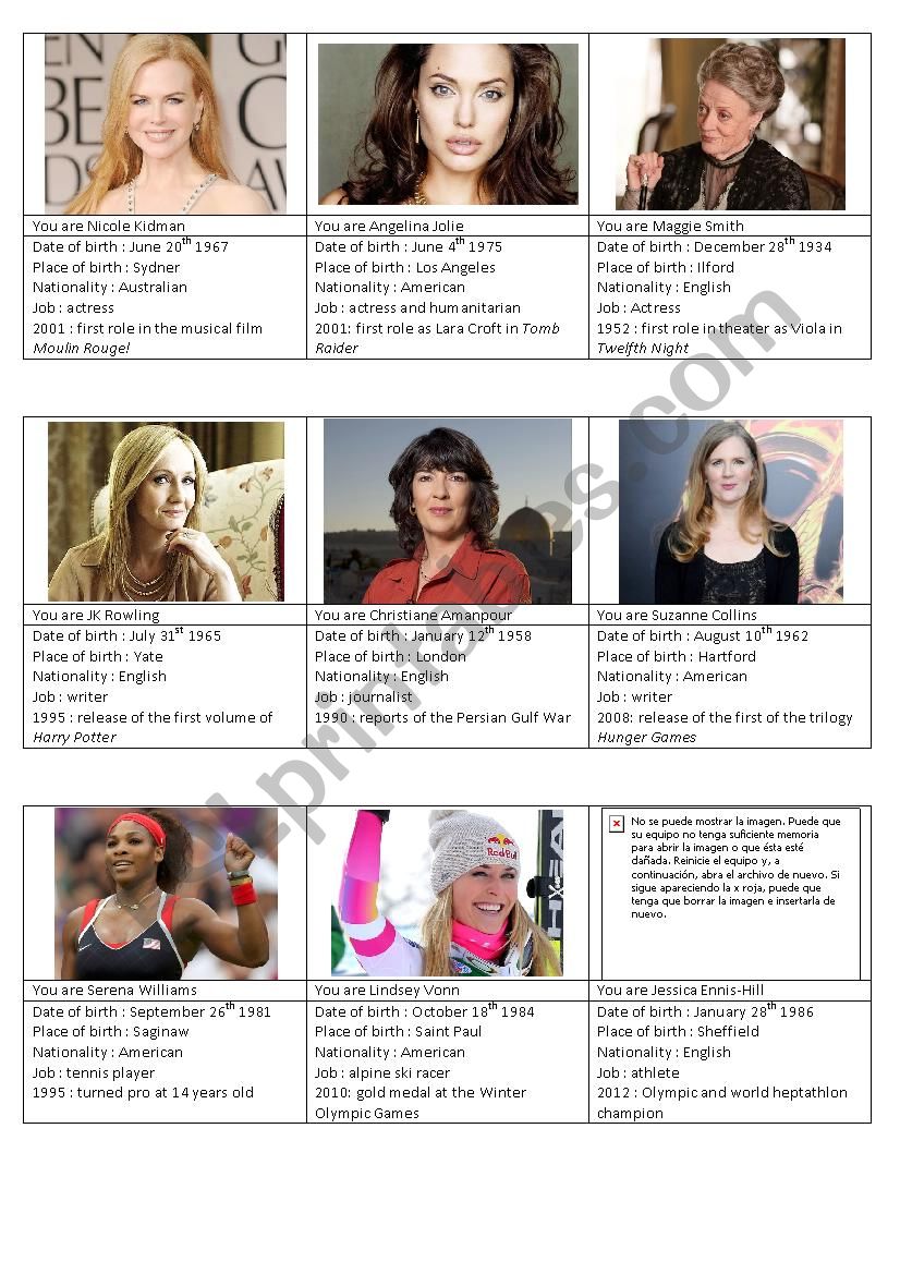Celebrities Role Play Cards part 2