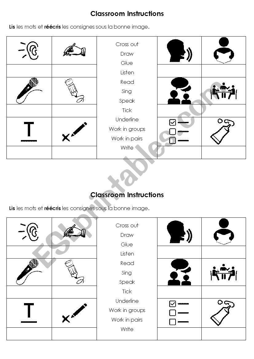 Classroom Instructions worksheet