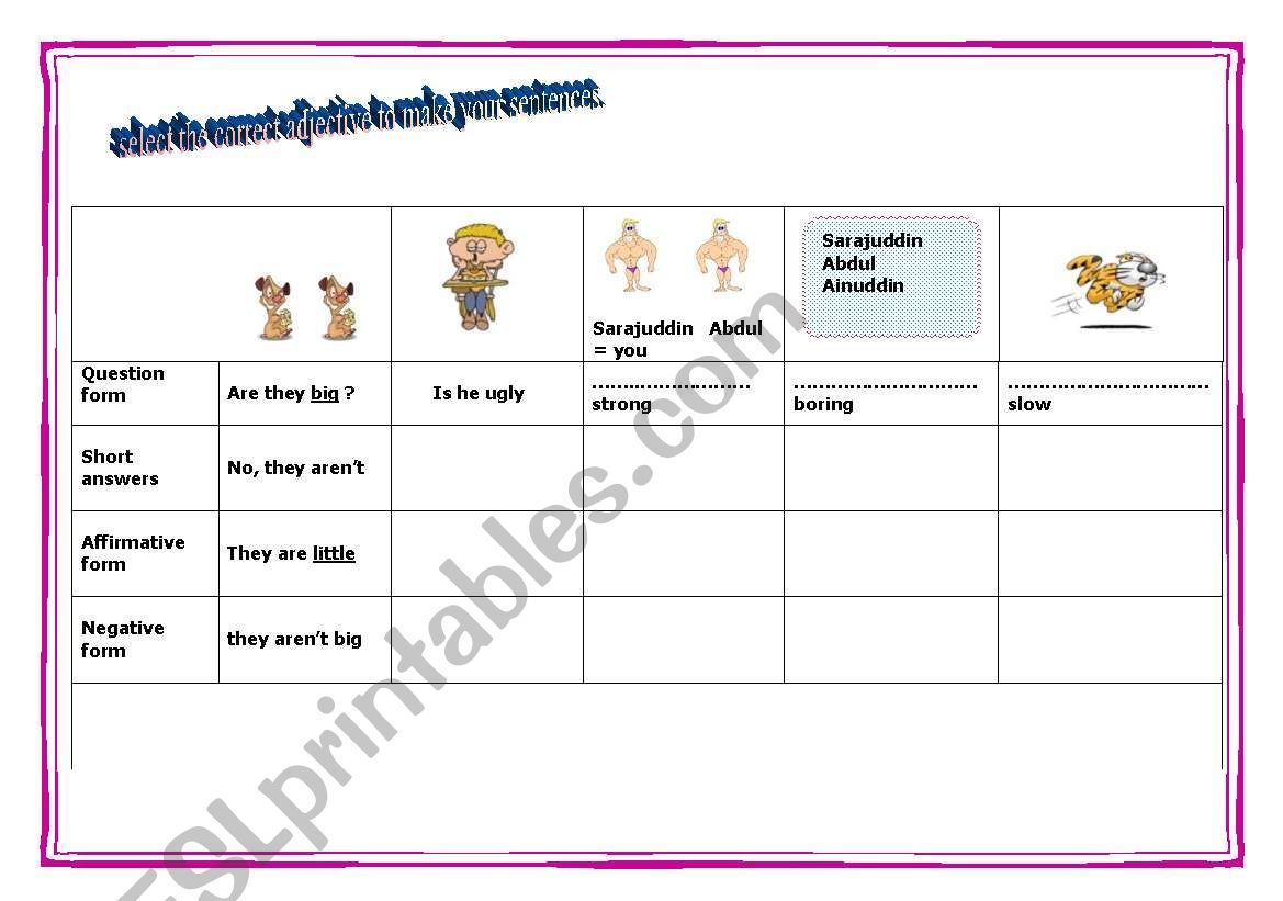 Making sentences using opposite adjectives