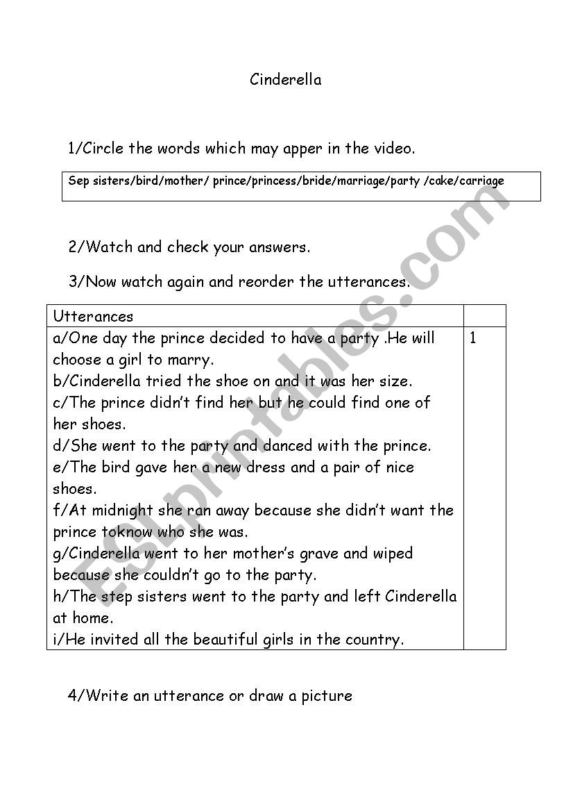 Cinderella worksheet