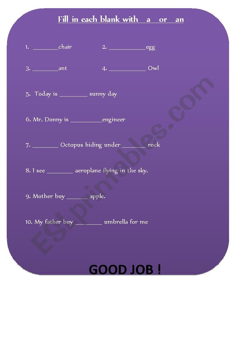 A or An worksheet
