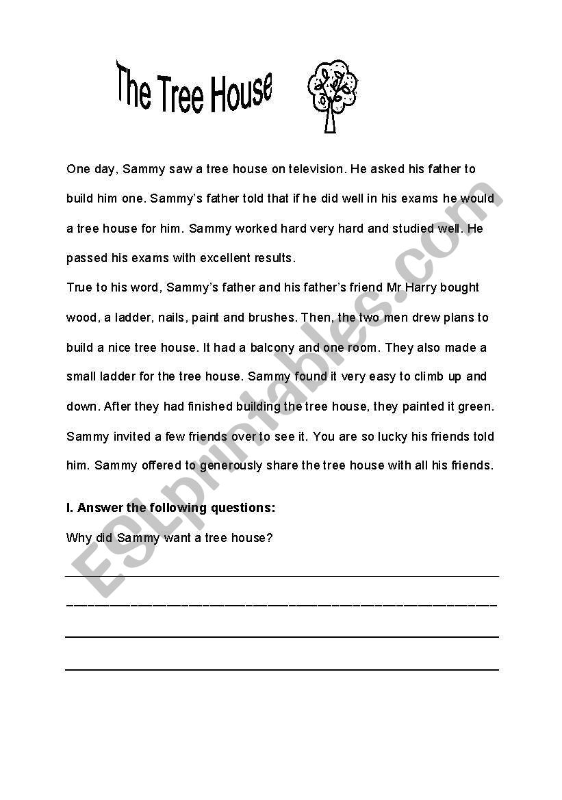 Comprehension-The Tree House worksheet