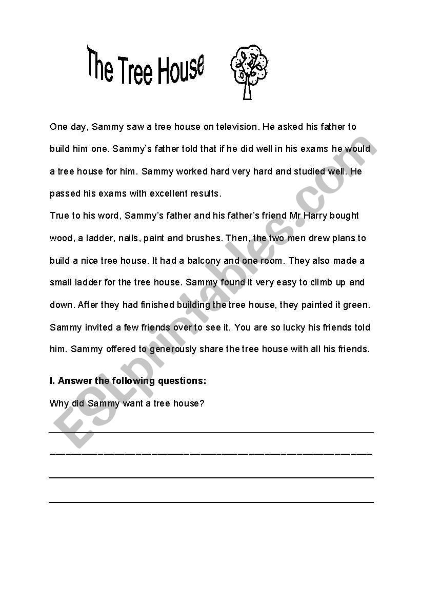 Comprehension-The Tree House worksheet