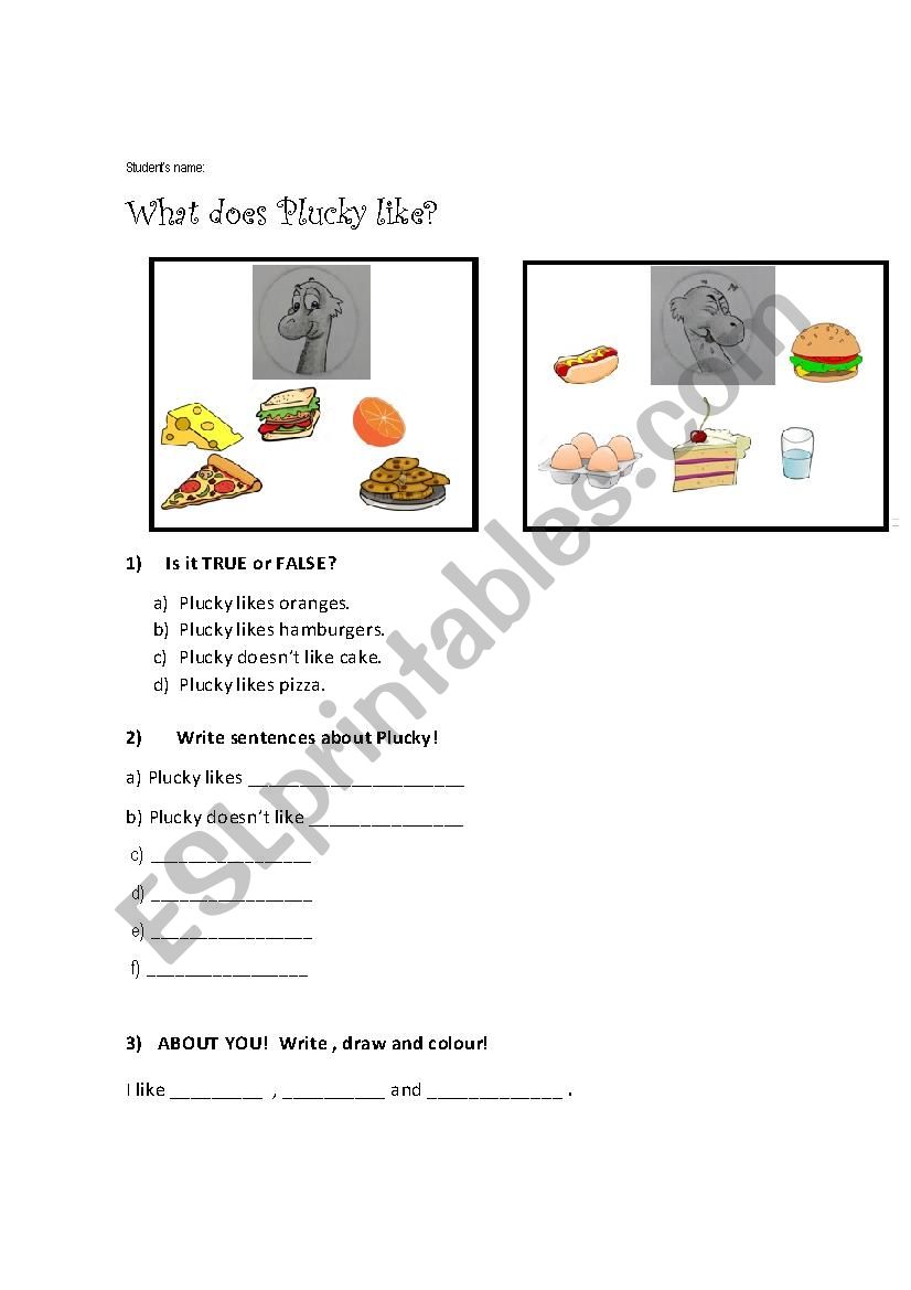 Storyline 1 Plucky likes worksheet