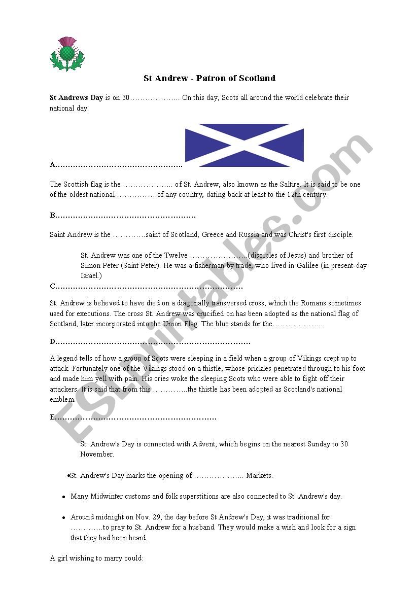 St Andrew of Scotland worksheet