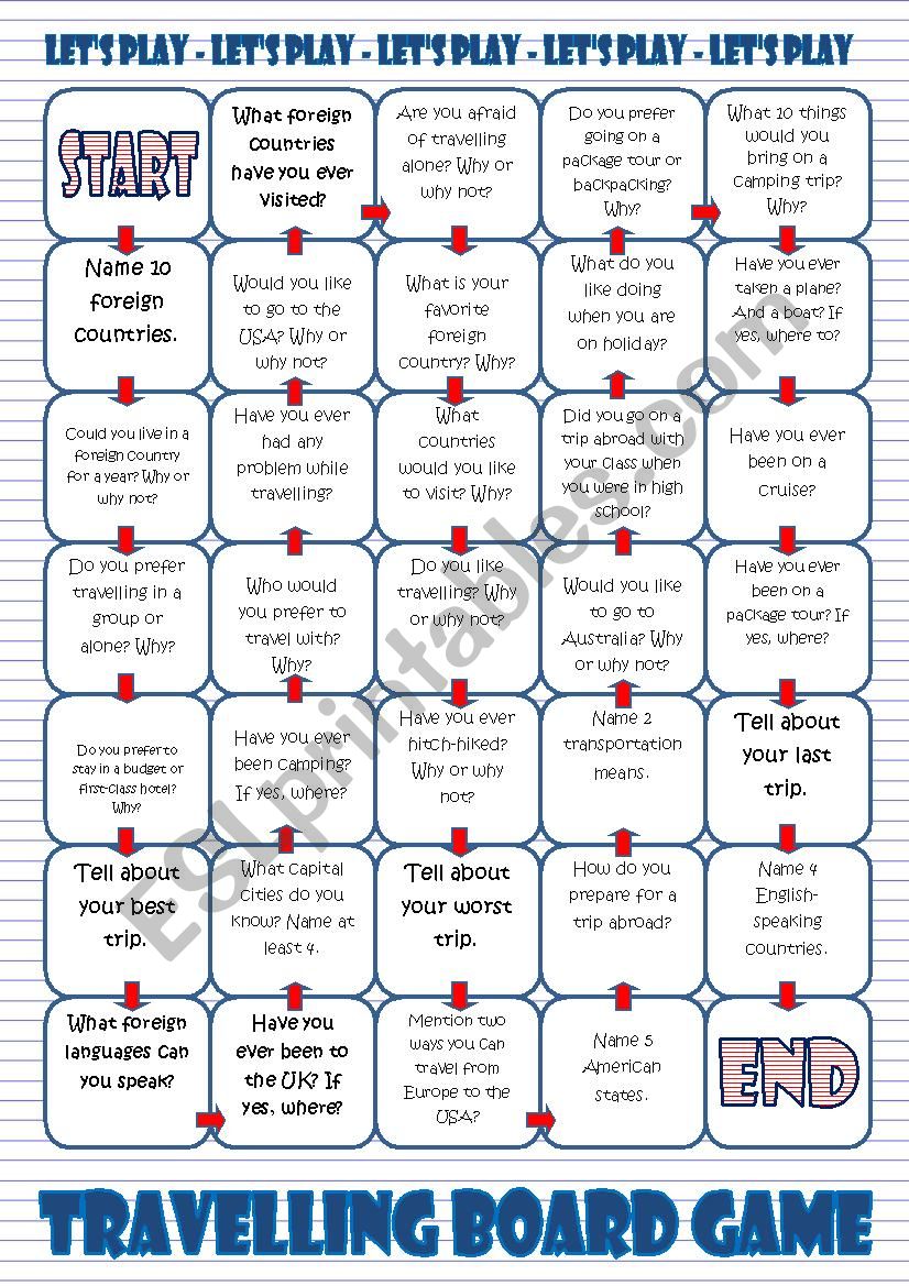 Travelling Board Game worksheet