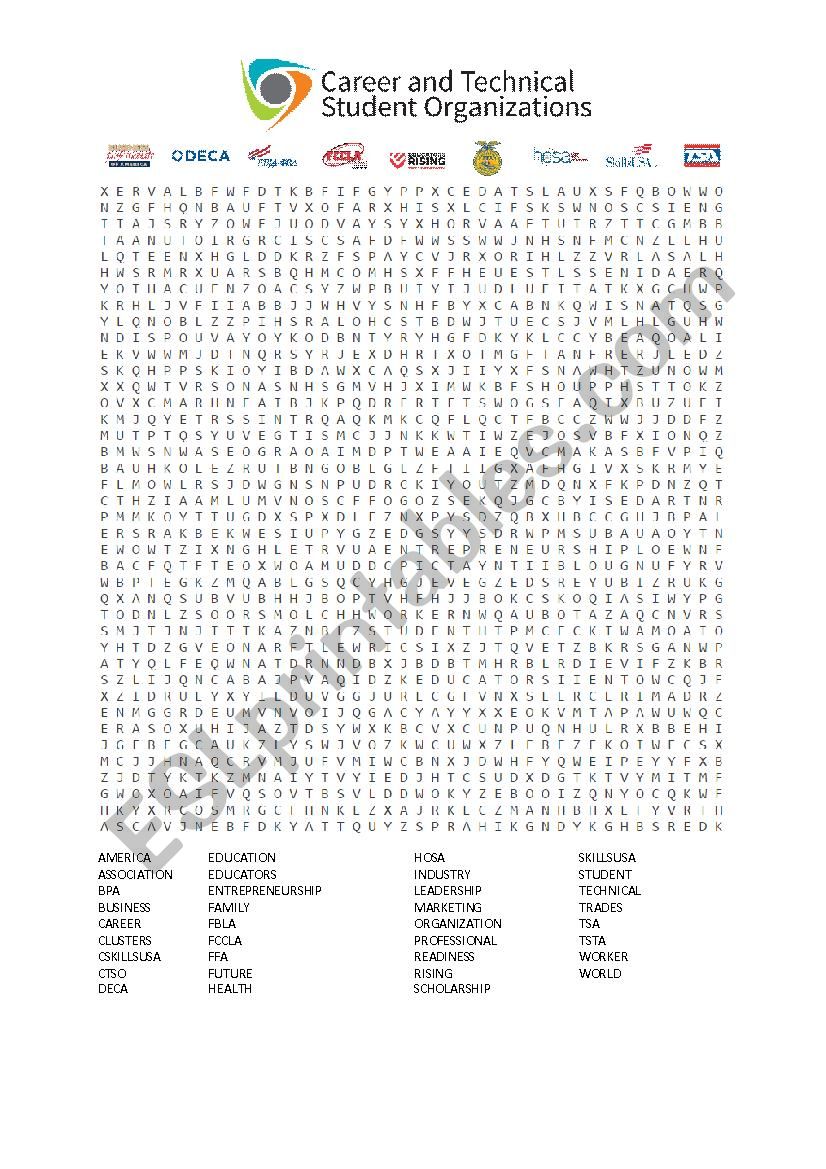 CTSO (Career and Technical Student Organization) Word Search 