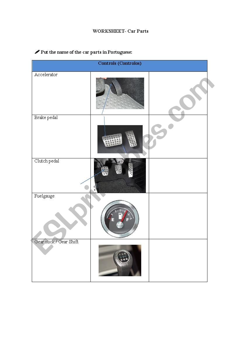 Car Parts worksheet