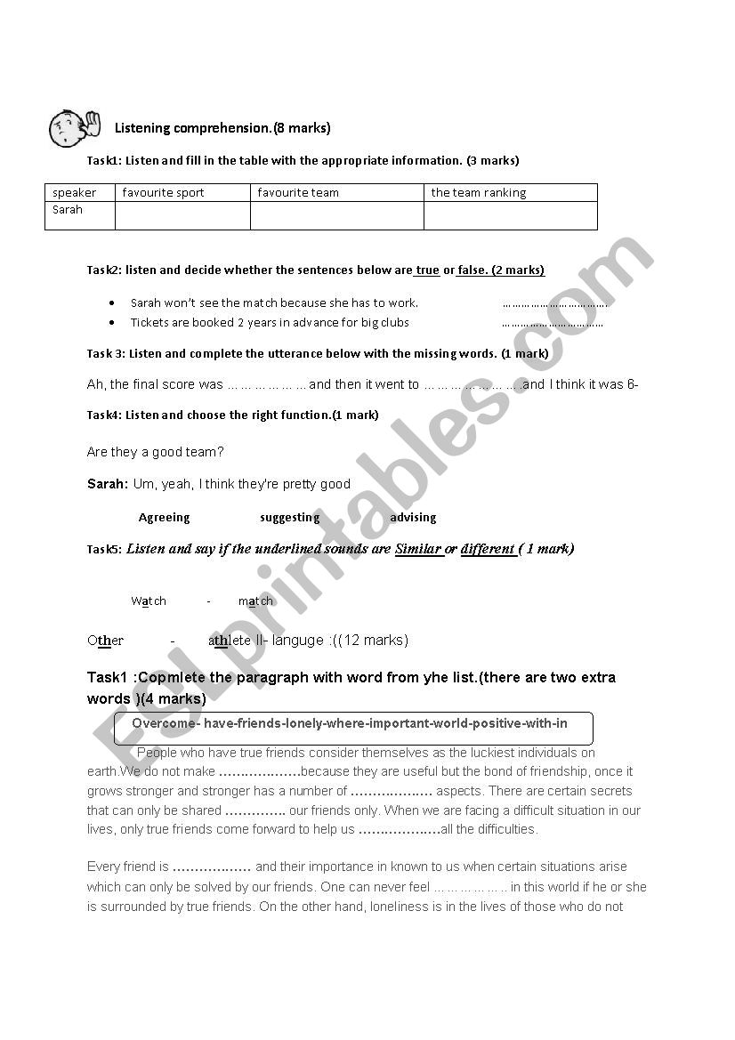 1term test 2nd  form worksheet