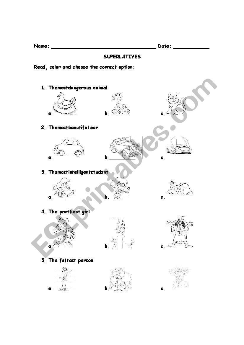 Superlatives activity worksheet