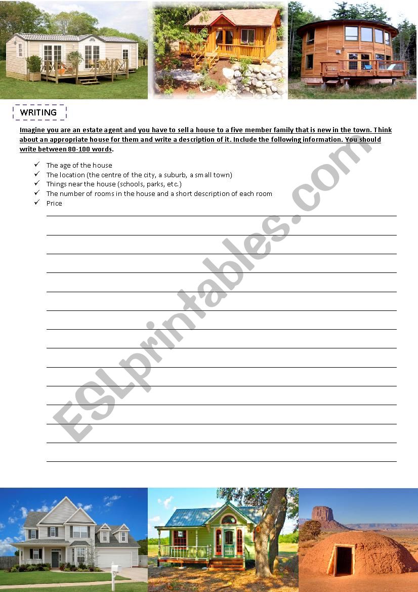 Writing Time: Sell a house! worksheet