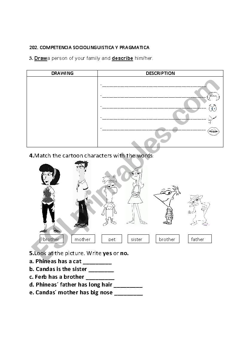 family and descriptions worksheet