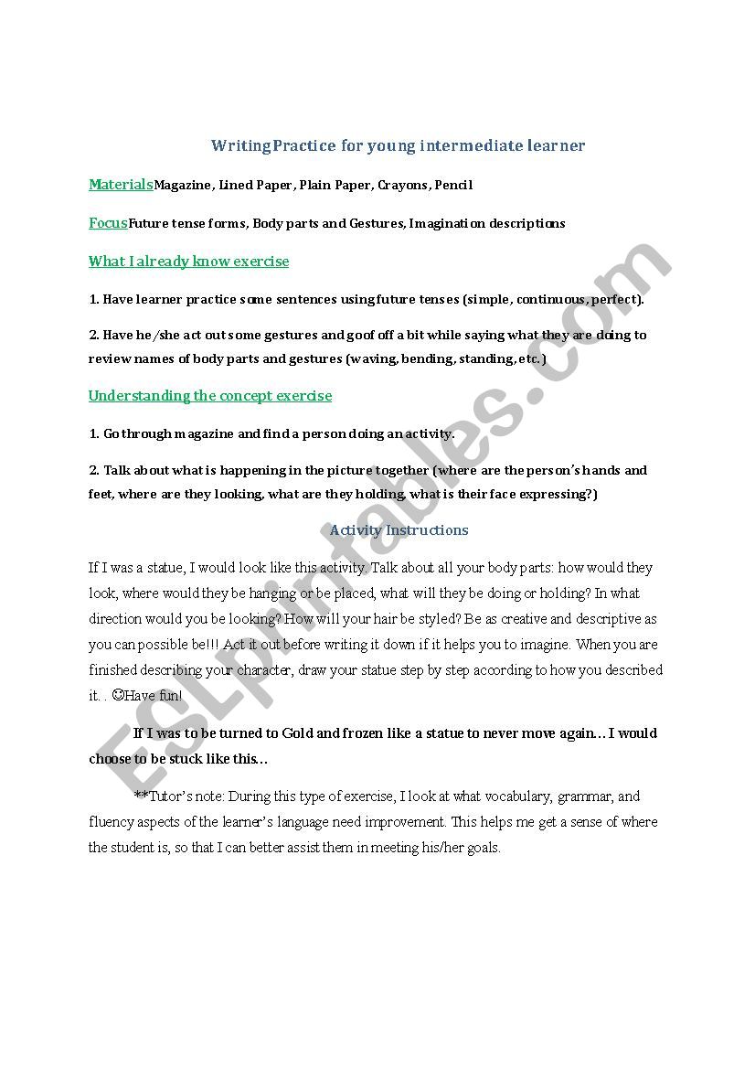 Creative writing prompt 1 worksheet