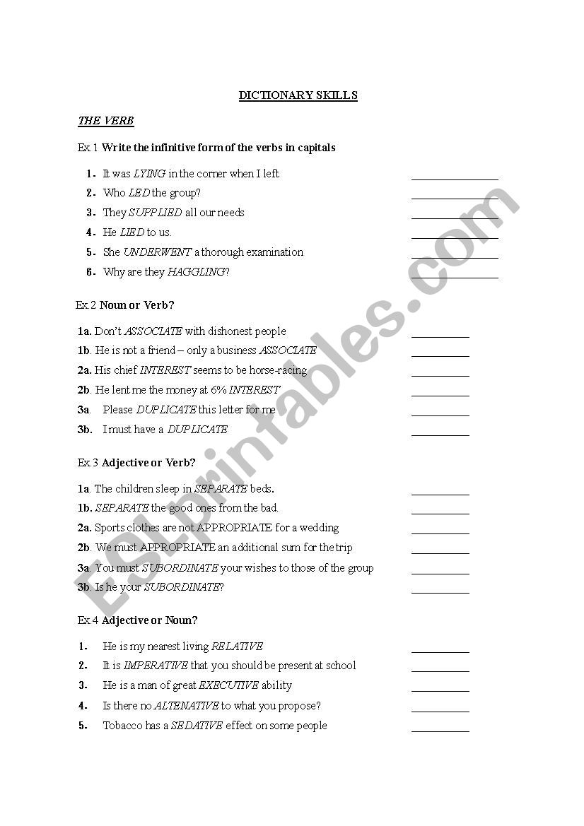 Dictionary Skills worksheet