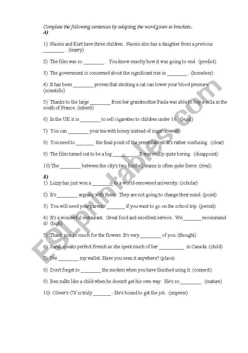 Word Formation worksheet
