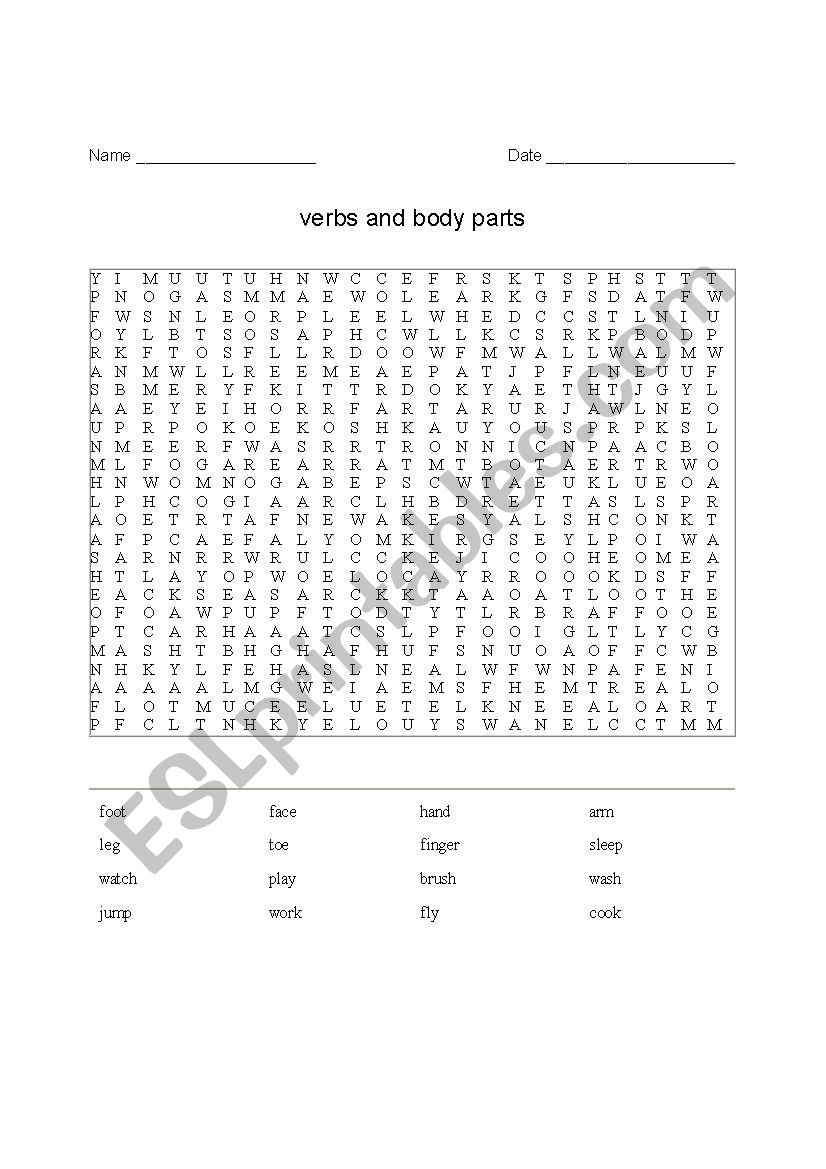 word search body parts worksheet